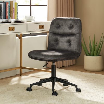 Jordan Charcoal Swivel Task Chair Plush Faux Linen Mid-Century Modern