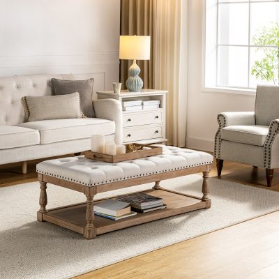 Jordan Farmhouse Button Tufted Rectangular Storage Ottoman