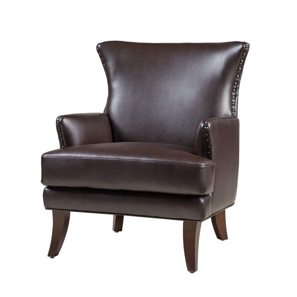 Jorge Brown Vegan Leather Nailhead Trim Accent Armchair 1