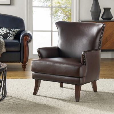 Jorge Brown Vegan Leather Nailhead Trim Accent Armchair