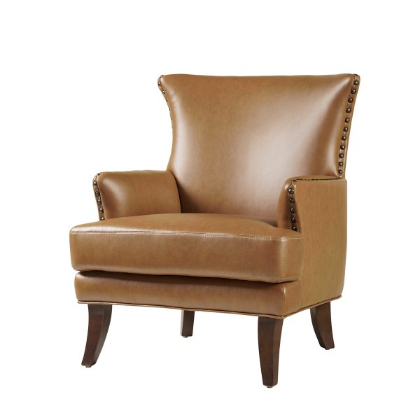 Jorge Camel Vegan Leather Nailhead Trim Accent Armchair 1