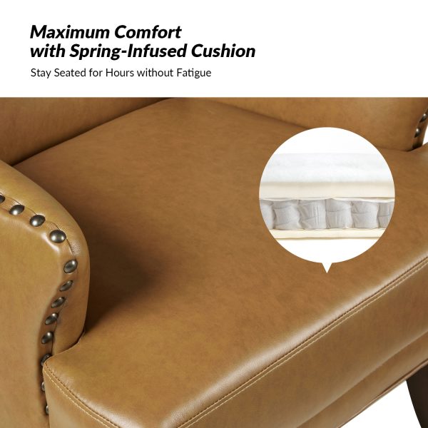 Jorge Camel Vegan Leather Nailhead Trim Accent Armchair 2