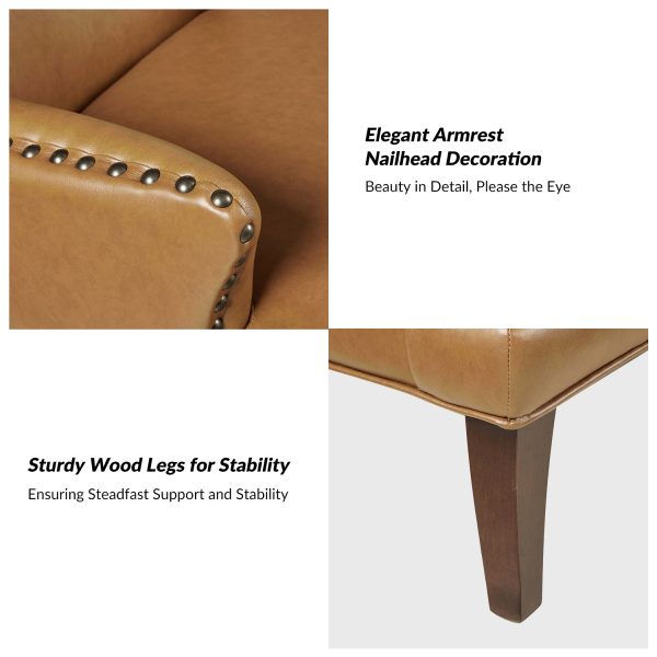Jorge Camel Vegan Leather Nailhead Trim Accent Armchair 4