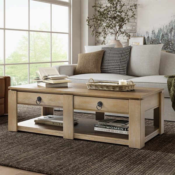 Jorge Natural Wood Farmhouse Modern 4 Drawer Coffee Table 1