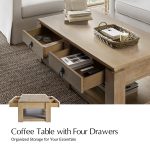 Jorge Natural Wood Farmhouse Modern 4-Drawer Coffee Table