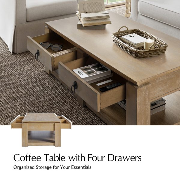Jorge Natural Wood Farmhouse Modern 4 Drawer Coffee Table 3