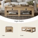 Jorge Natural Wood Farmhouse Modern 4-Drawer Coffee Table