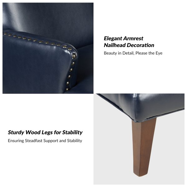 Jorge Navy Vegan Leather Nailhead Trim Accent Armchair 3