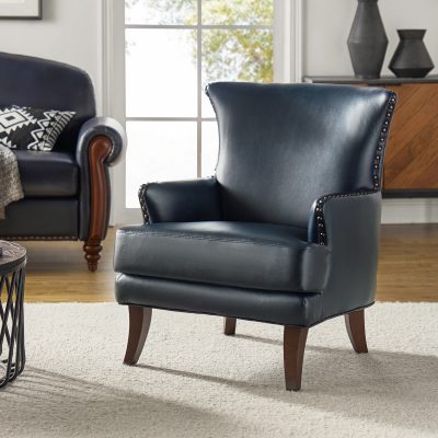 Jorge Navy Vegan Leather Nailhead Trim Accent Armchair
