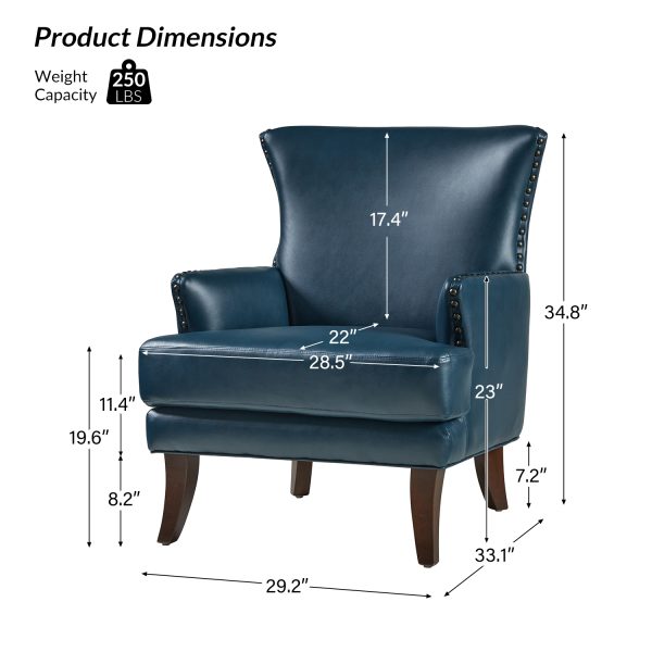 Jorge Turquoise Vegan Leather Nailhead Trim Accent Armchair 4