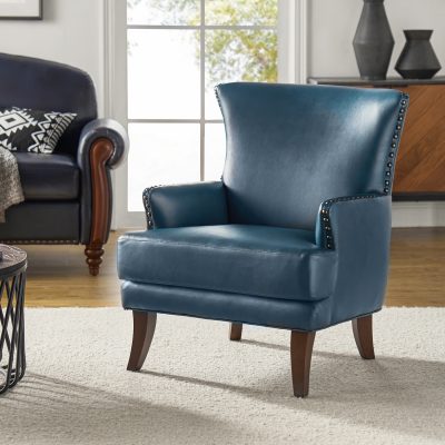 Jorge Turquoise Vegan Leather Nailhead Trim Accent Armchair