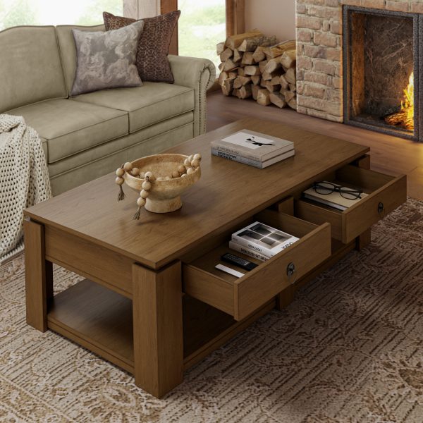Jorge Walnut Farmhouse Modern 4 Drawer Coffee Table 2