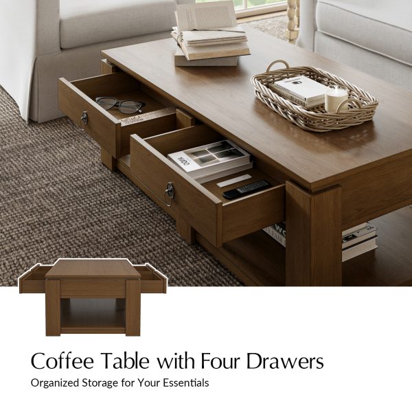 Jorge Walnut Farmhouse Modern 4 Drawer Coffee Table 3