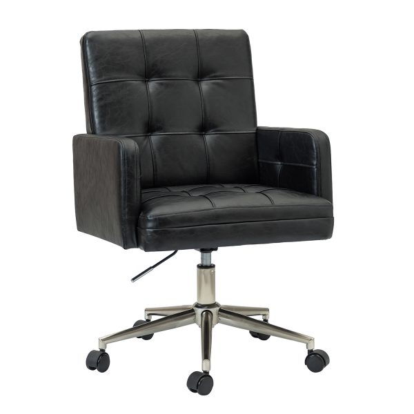 Joseph Black Faux Leather Button Tufted Ergonomic Adjustable Task Chair 1 1