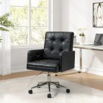 Joseph Black Faux Leather Button-Tufted Ergonomic Adjustable Task Chair 6 Joseph Black Faux Leather Button-Tufted Ergonomic Adjustable Task Chair