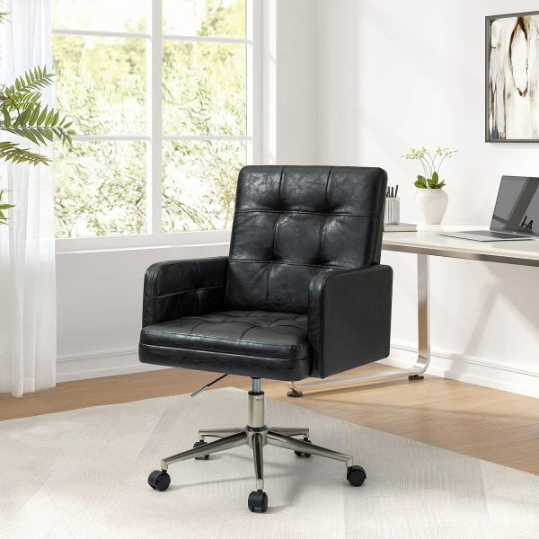 Joseph Black Faux Leather Button Tufted Ergonomic Adjustable Task Chair 5