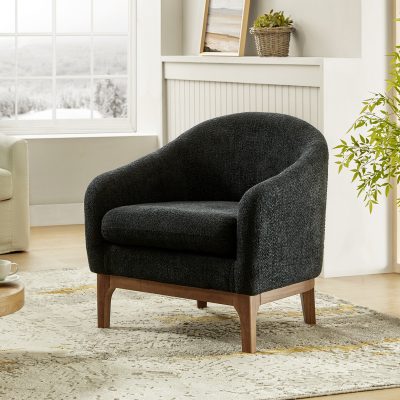 Joseph Black Lamb Wool Modern Barrel Accent Chair