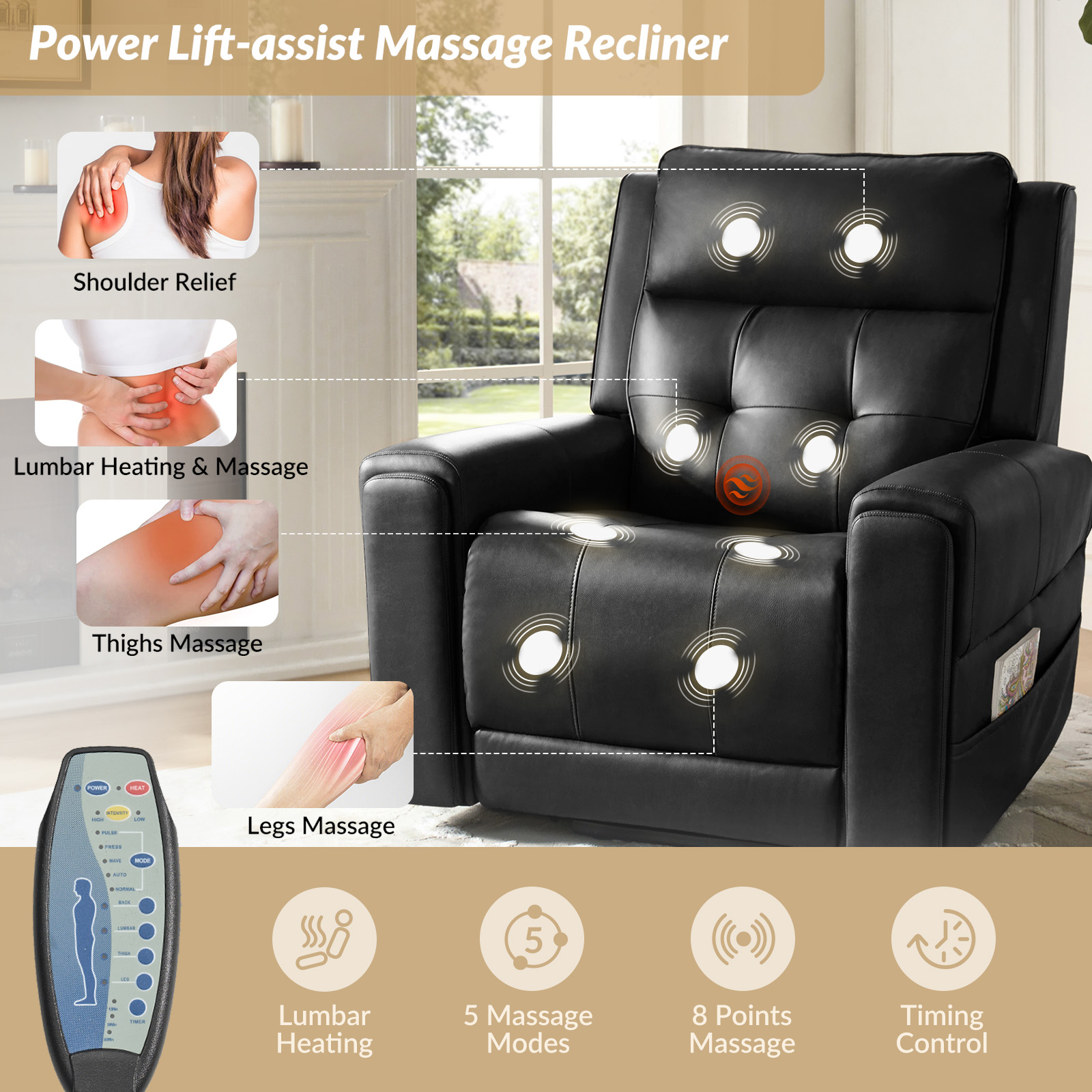 Joseph Black Massage Heating Oversized Lift Assist Power Recliner 4 Joseph Black Massage Heating Oversized Lift Assist Power Recliner - Image 4