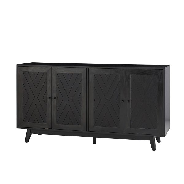 Joseph Black Mid Century Modern Chevron 4 Door Storage Sideboard 1