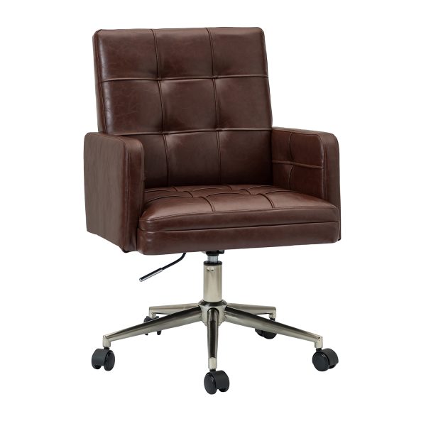 Joseph Brown Faux Leather Button Tufted Industrial Ergonomic Swivel Task Chair 1