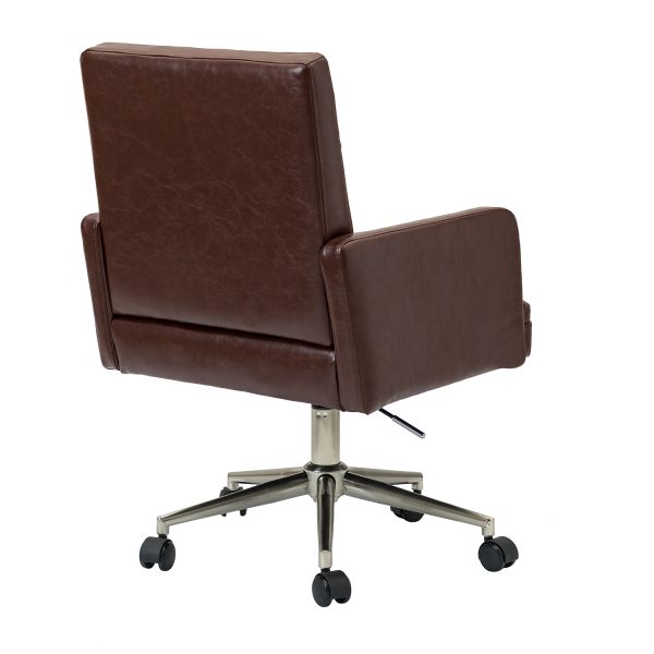 Joseph Brown Faux Leather Button Tufted Industrial Ergonomic Swivel Task Chair 2