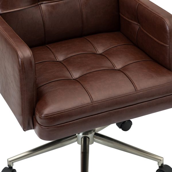 Joseph Brown Faux Leather Button Tufted Industrial Ergonomic Swivel Task Chair 4