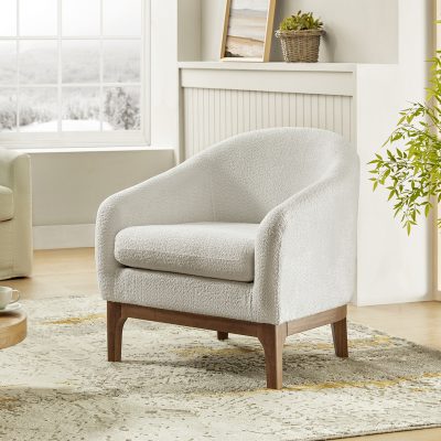 Joseph Ivory Lamb Wool Modern Barrel Accent Chair