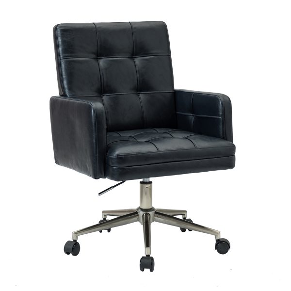 Joseph Navy Tufted Faux Leather Industrial Ergonomic Task Chair 1