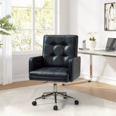 Joseph Navy Tufted Faux Leather Industrial Ergonomic Task Chair
