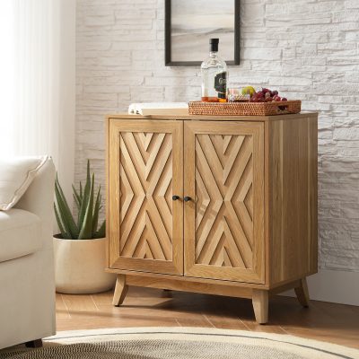 Joseph Walnut Mid-Century Modern Chevron Door Accent Cabinet