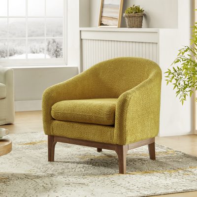 Joseph Yellow Lamb Wool Modern Barrel Accent Chair
