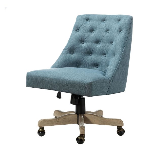 Jovita Blue Linen Button Tufted Ergonomic Adjustable Height Task Chair 1