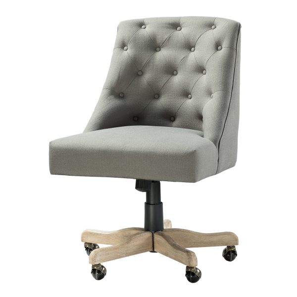 Jovita Grey Linen Button Tufted Ergonomic Adjustable Height Task Chair 1