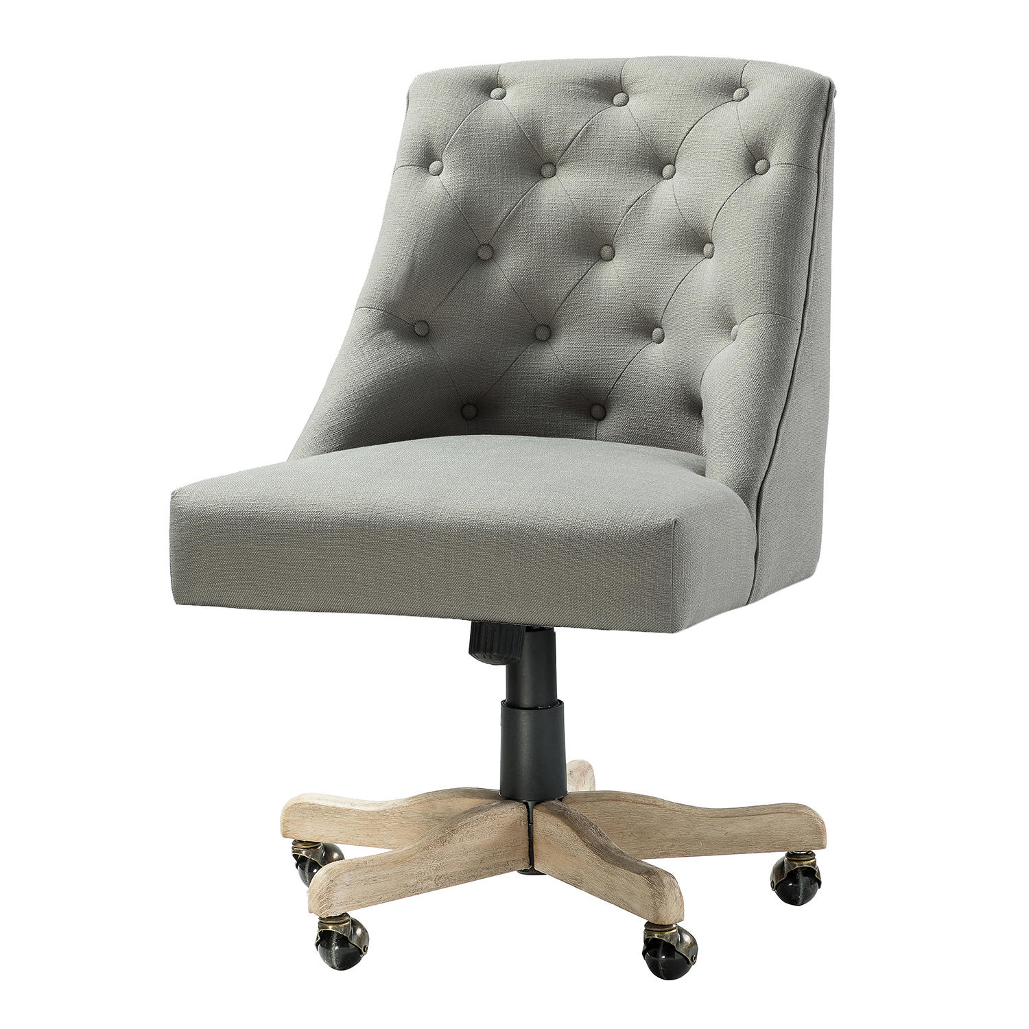 Jovita Grey Linen Button Tufted Ergonomic Adjustable Height Task Chair 2 Jovita Grey Linen Button Tufted Ergonomic Adjustable Height Task Chair - Image 2