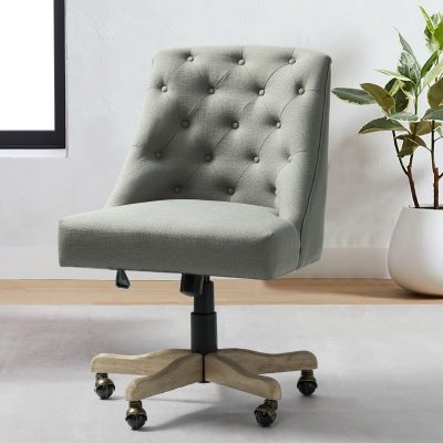 Jovita Grey Linen Button Tufted Ergonomic Adjustable Height Task Chair