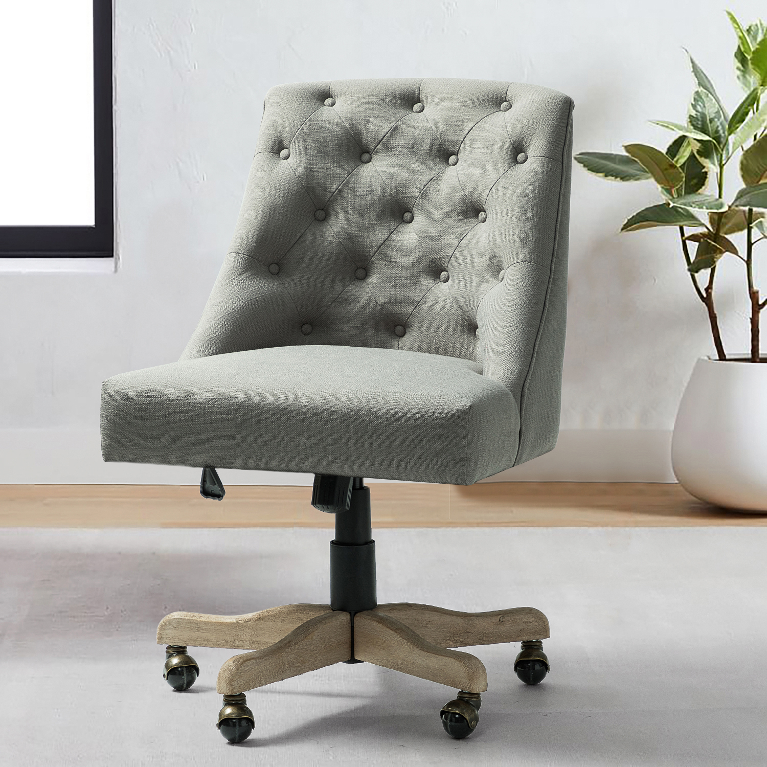 Jovita Grey Linen Button Tufted Ergonomic Adjustable Height Task Chair 1 Jovita Grey Linen Button Tufted Ergonomic Adjustable Height Task Chair
