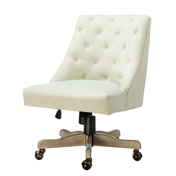 Jovita Ivory Ergonomic Button Tufted Linen Adjustable Height Task Chair 1 1