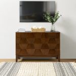Joyce Walnut 3-Door Hexagon Sideboard Storage Cabinet 8 Joyce Walnut 3-Door Hexagon Sideboard Storage Cabinet