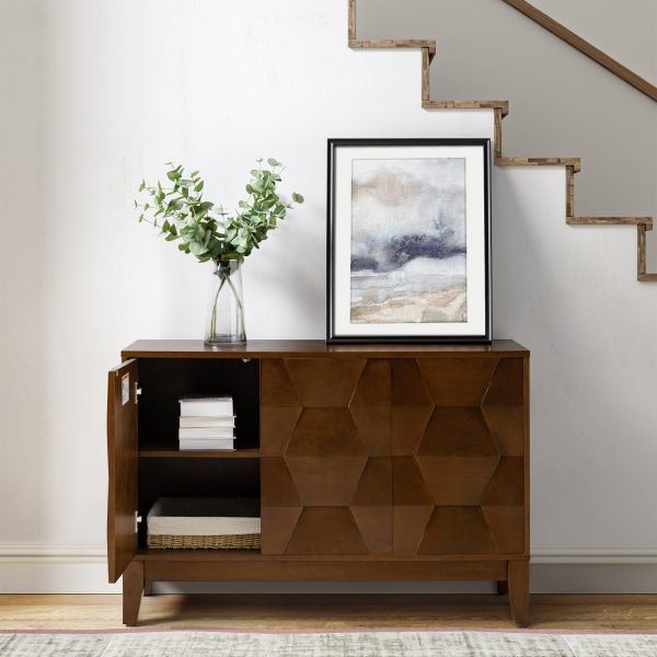 Joyce Walnut 3 Door Hexagon Sideboard Storage Cabinet 3