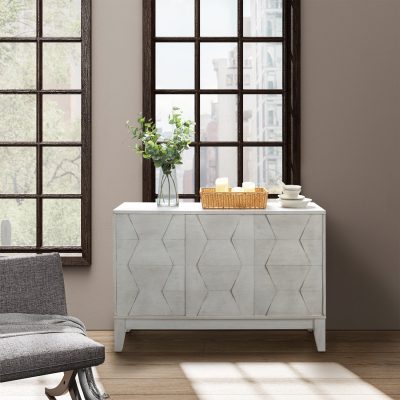 Joyce White 3-Door Hexagon Sideboard Storage Cabinet