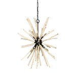 Jules 25x25 Blonde Wood and Black Metal Six Bulb Chandelier Light