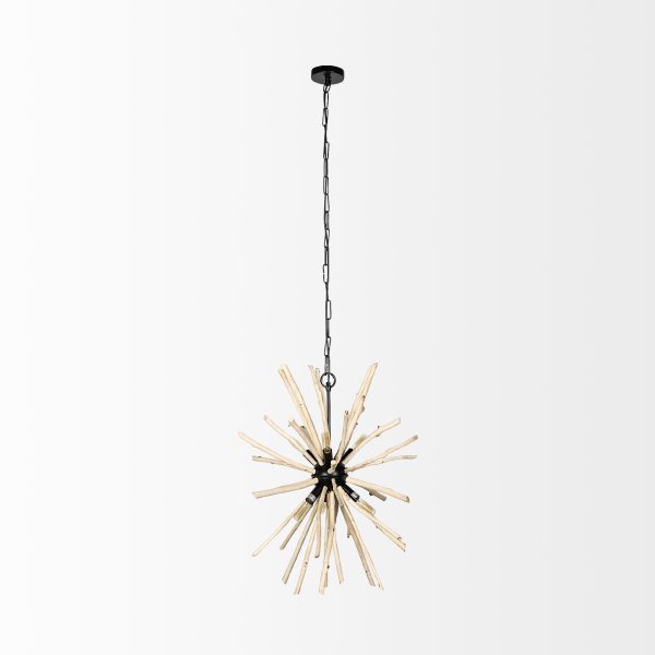 Jules 25x25 Blonde Wood and Black Metal Six Bulb Chandelier Light 2