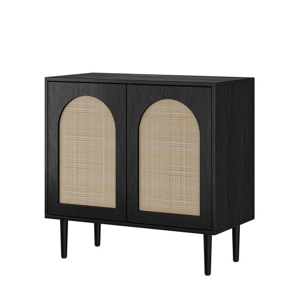 Juli Black Rattan Door Rustic Accent Cabinet Storage Cabinet 1