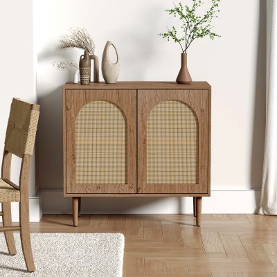Juli Oak Rattan Door Accent Cabinet Storage for Living Room