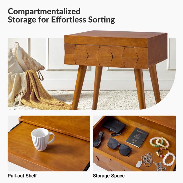 Julian Acorn Mid Century Modern Charging Side Table With Shelf 2