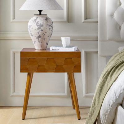 Julian Acorn Mid-Century Modern Charging Side Table With Shelf