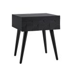Julian Black Mid-Century Modern Charging Side Table with Shelf