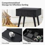 Julian Black Mid-Century Modern Charging Side Table with Shelf