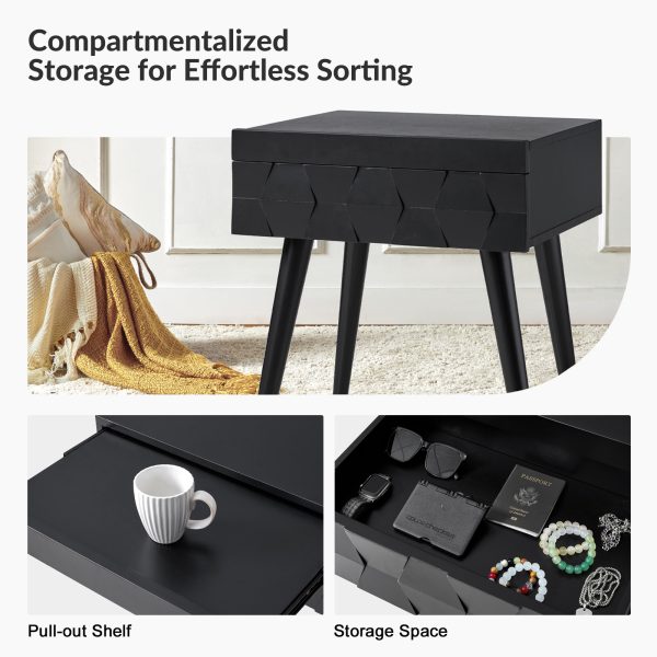 Julian Black Mid Century Modern Charging Side Table with Shelf 2