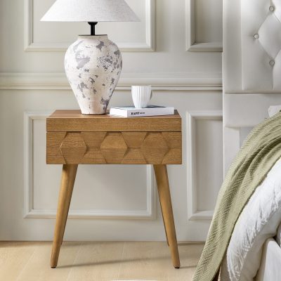 Julian Seadrift Mid-Century Modern Charging Side Table with Shelf